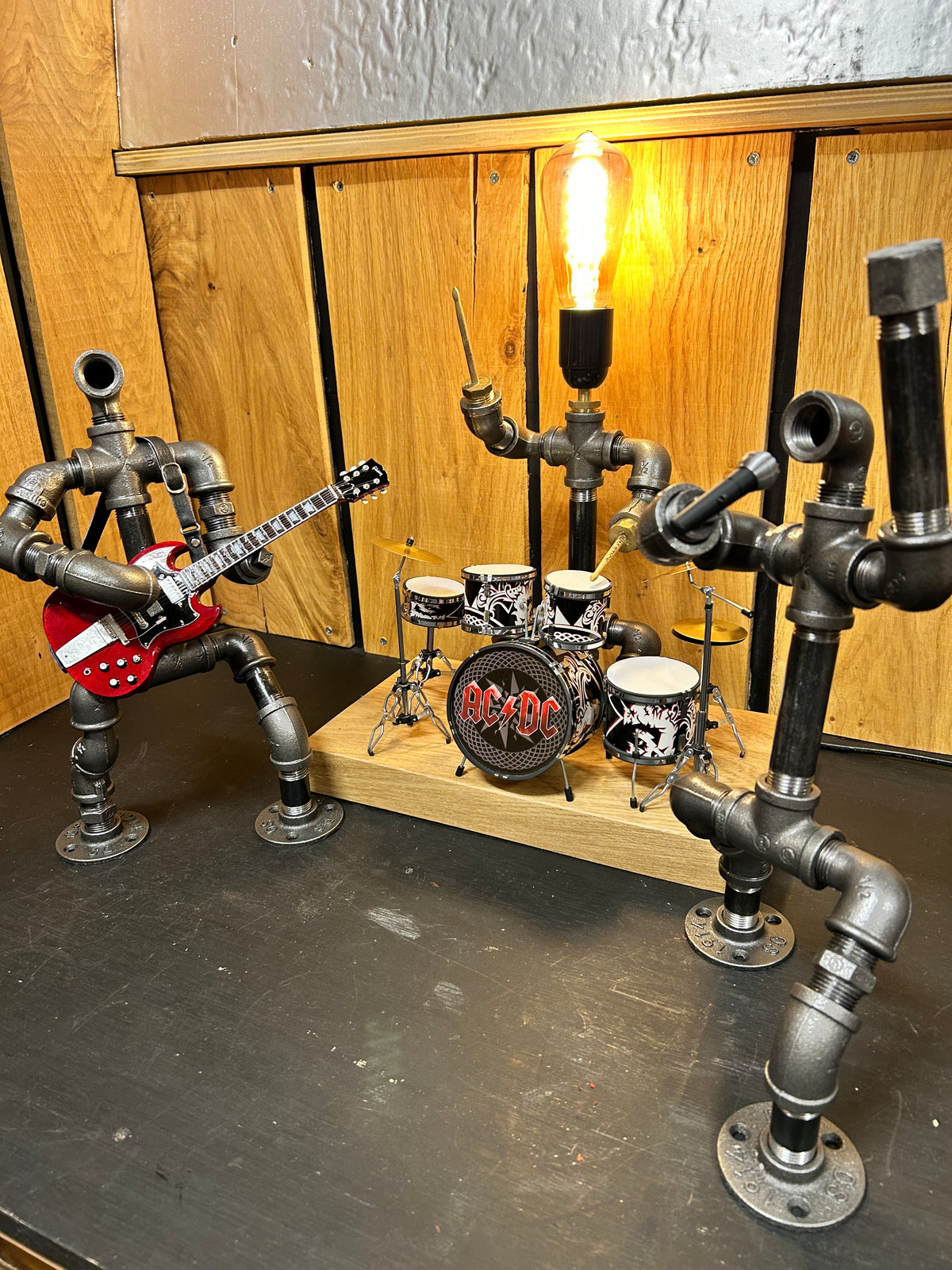 AC/DC-Inspired Steampunk Pipe Lamp β Industrial Rock Lighting