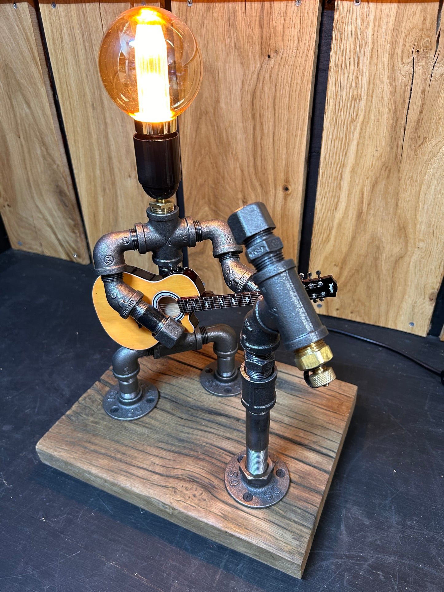 "Unplugged" - Industrial Pipe Man Guitar Lamp