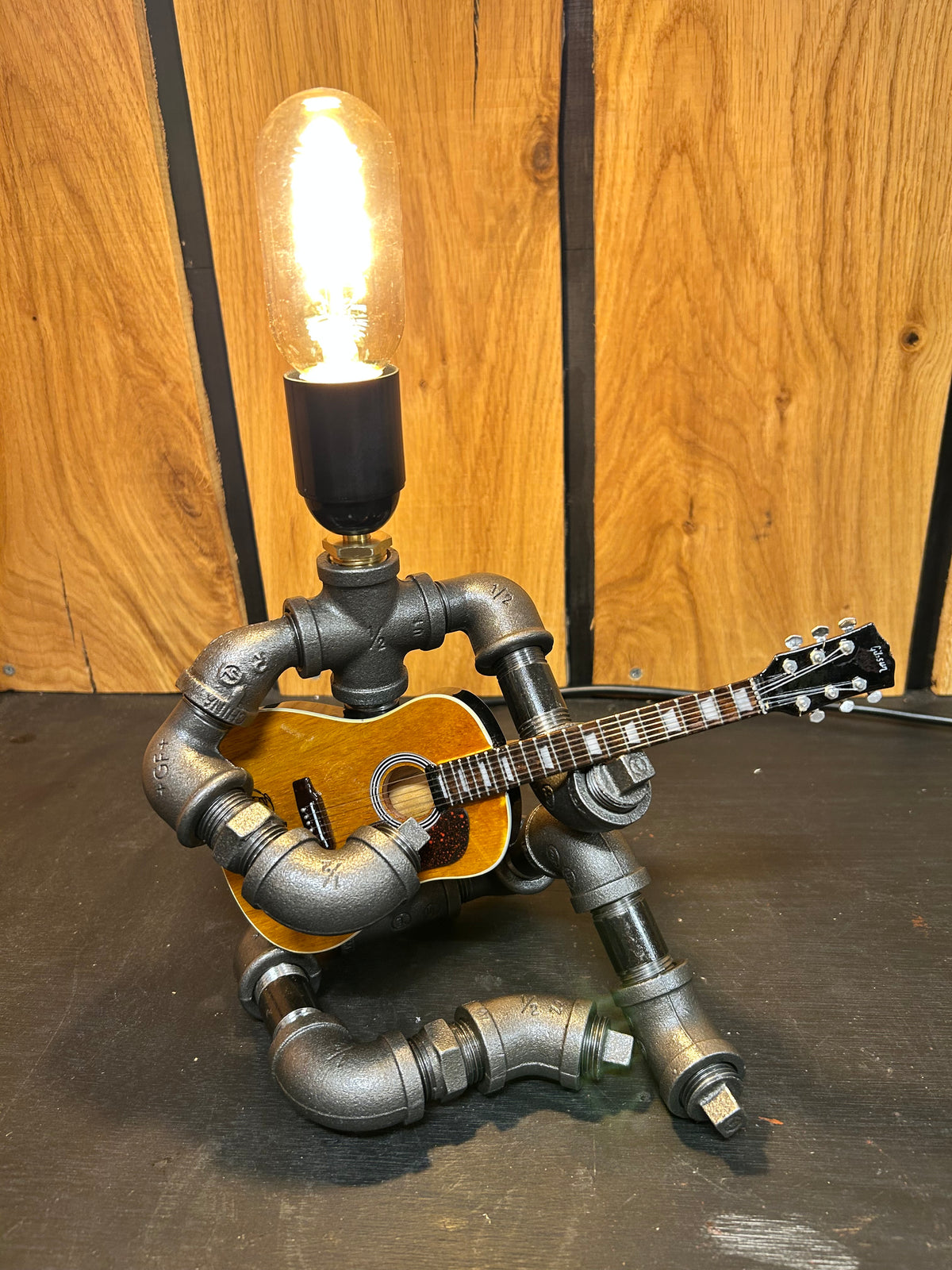 Acoustic Guitar Pipe Man Lamp - Steampunk Lamp