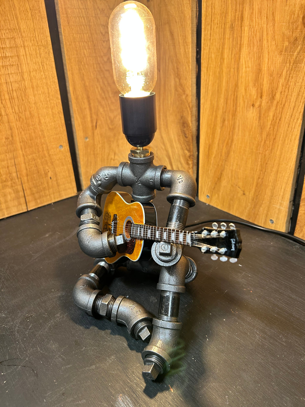 Acoustic Guitar Pipe Man Lamp - Steampunk Lamp