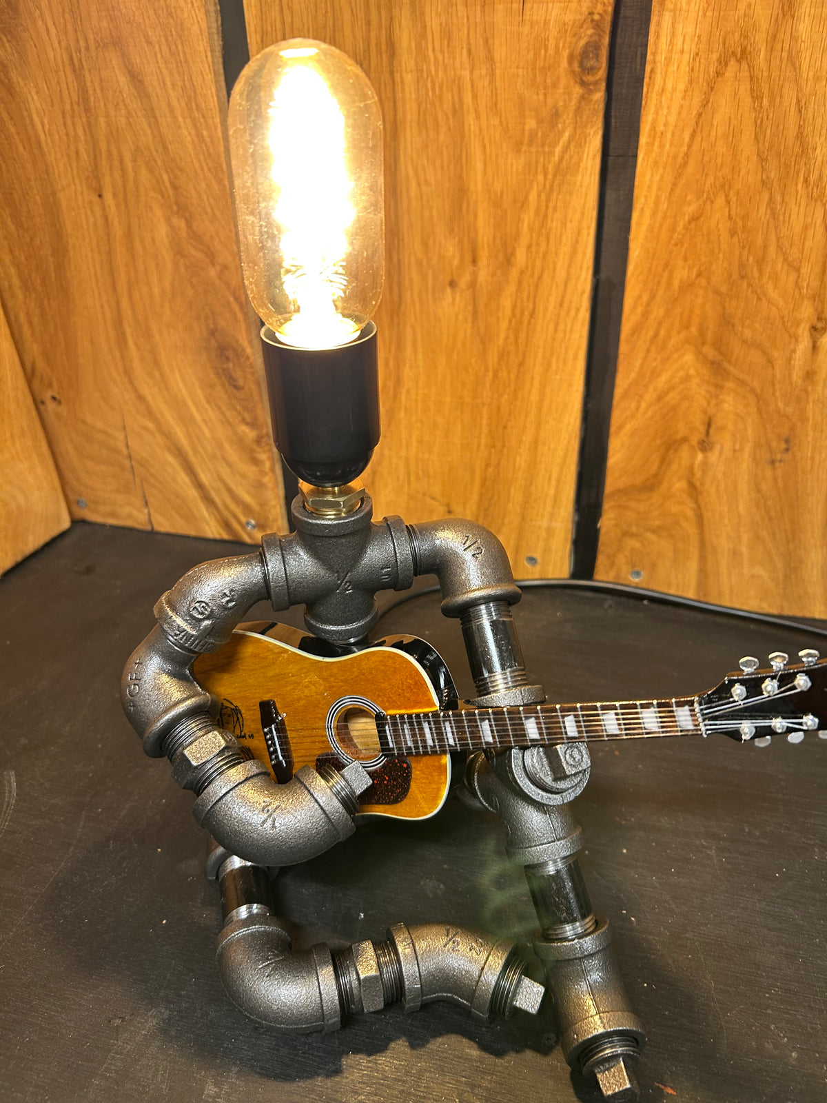 Acoustic Guitar Pipe Man Lamp - Steampunk Lamp